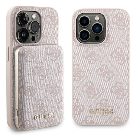 Zestaw Guess GUBPM5P15L4GEMGP iPhone 15 Pro 6.1" hardcase + Powerbank 5000mAh MagSafe różowy/pink 4G Metal Logo