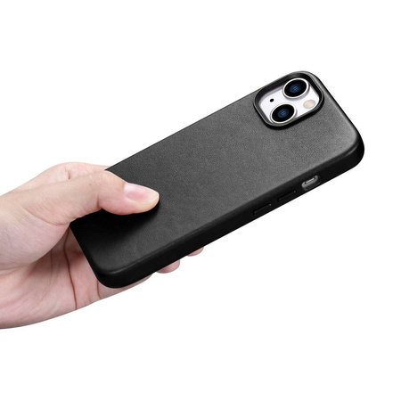 iCarer Case Leather Genuine Leather Case Cover for iPhone 14 Black (WMI14220705-BK) (MagSafe Compatible)