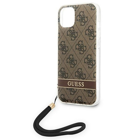 Original Case IPHONE 14 Guess Hardcase 4G Print Strap (GUOHCP14SH4STW) brown