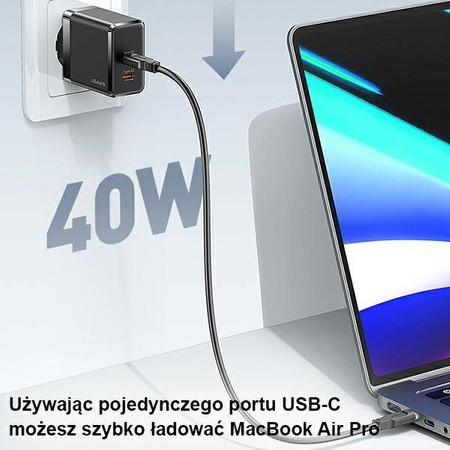 USAMS Ład. siec. 2xUSB-C T54 40W (only head) PD Fast Charging czarny/black CC172TC01 (US-CC172)