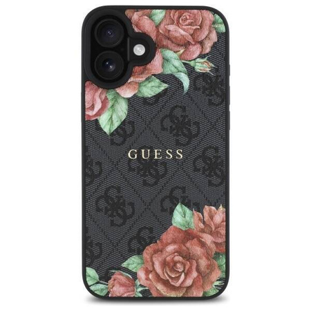 Original Handyhülle IPHONE 16 Guess Hardcase 4G Flowers Print MagSafe (GUHMP16SP4ROPEMCK) schwarz