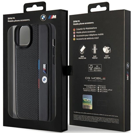 Etui BMW Perforated Tricolor Line na iPhone 15 Plus / 14 Plus - czarne