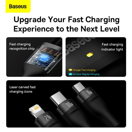 Baseus Flash Series II kabel USB - USB Typ C / Lightning / micro USB 100 W 1,2 m czarny (CASS030001)