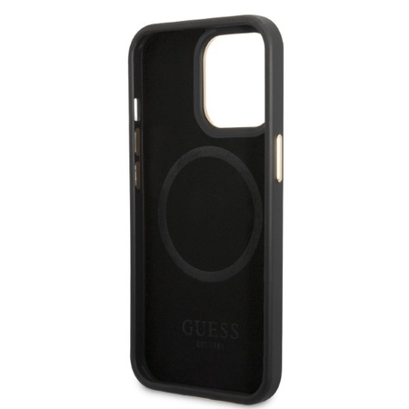 Guess Peony Logo Plate MagSafe - Etui iPhone 13 Pro (czarny)