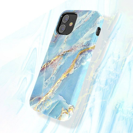 Kingxbar Marble Series eleganckie etui pokrowiec z nadrukiem marmur iPhone 12 mini białobłękitny