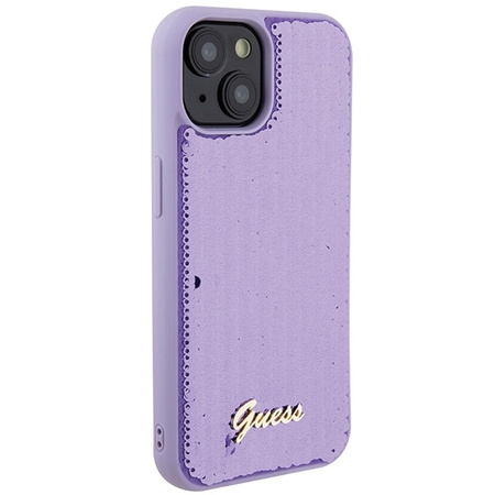 Guess Sequin Script Metal case for iPhone 15 - purple