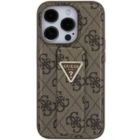 Guess Grip Stand 4G Triangle Strass Hülle für iPhone 15 – braun