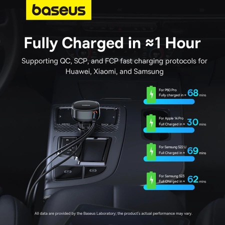 Baseus Enjoyment USB-A car charger with USB-C / Lightning 60W cable - black