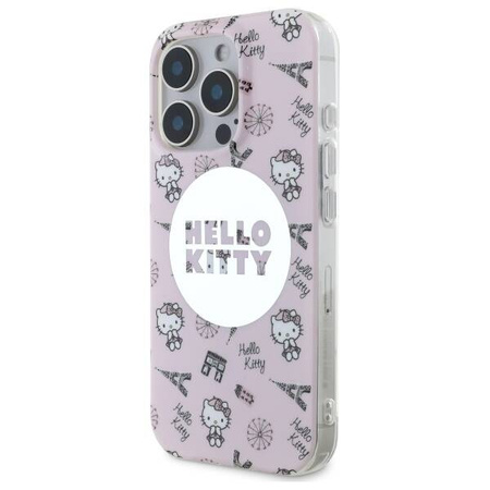 Original Handyhülle IPHONE 16 PRO Hello Kitty Hardcase IML All Over Paris MagSafe (HKHMP16LHAOPP) rosa