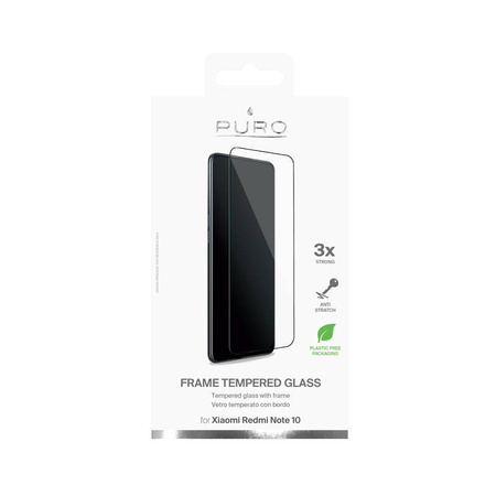 PURO Frame Tempered Glass - Szkło ochronne hartowane na ekran Xiaomi Redmi Note 10 (czarna ramka)