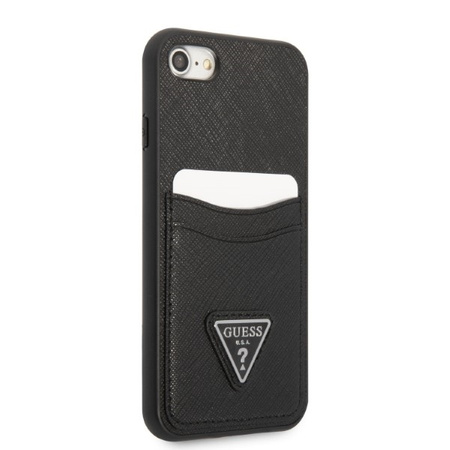 Original Handyhülle IPHONE SE 2022 / SE 2020 / 7 / 8 Guess Hardcase Saffiano Triangle Logo Cardslot schwarz