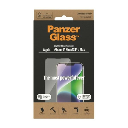 Gehärtetes Glas 5D IPHONE 14 PLUS / 13 PRO MAX PanzerGlass Ultra-Wide Fit Screen Protection Antibacterial Easy Aligner Included (2785)