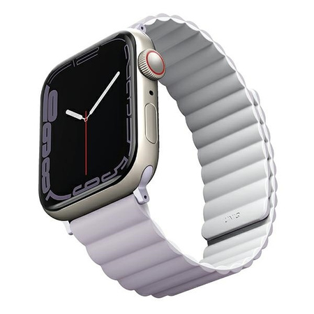 UNIQ pasek Revix Apple Watch Series 4/5/6/7/8/SE/SE2/Ultra 42/44/45mm. Reversible Magnetic lilak-biały/lilac-white