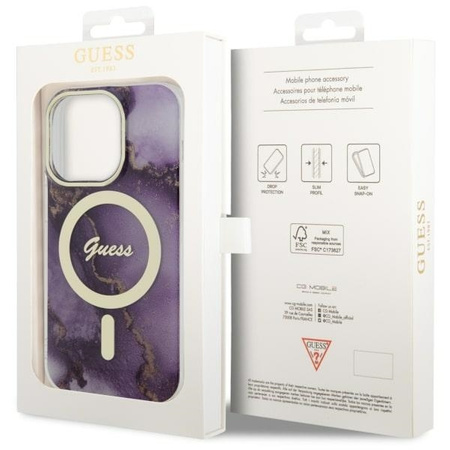 Guess GUHMP14LHTMRSU iPhone 14 Pro 6.1" purple/purple hardcase Golden Marble MagSafe