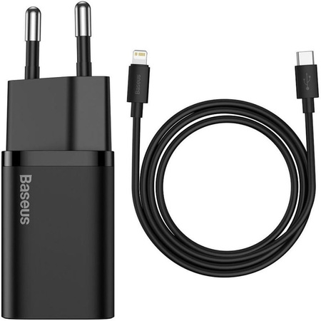 Baseus Super Si 1C szybka ładowarka USB Typ C 20 W Power Delivery + kabel USB Typ C - Lightning 1 m czarny (TZCCSUP-B01)