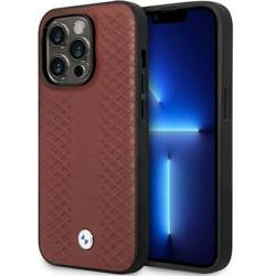 Oryginalne Etui IPHONE 14 PRO BMW Leather Diamond Pattern (BMHCP14L22RFGR) burgundowe