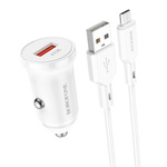 Borofone Ładowarka samochodowa BZ18 - USB - QC 3.0 18W z kablem USB na Micro USB biała