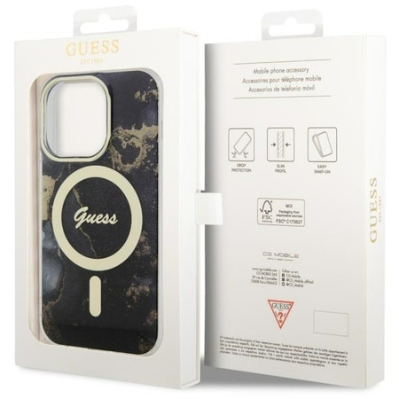 Guess GUHMP14LHTMRSK iPhone 14 Pro 6.1" schwarz/schwarz Hardcase Golden Marble MagSafe