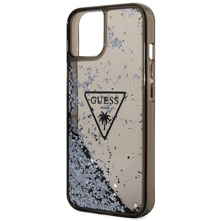 Oryginalne Etui IPHONE 14 PLUS Guess Hardcase Liquid Glitter Palm Collection transparentne czarne