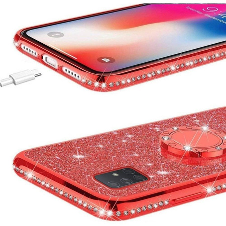 Etui HUAWEI Y5P Diamond Ring Brokat czerwony