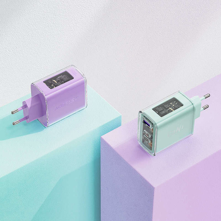 Acefast Ladegerät GaN 65W 3 Ports (1xUSB, 2xUSB C) lila (A45)