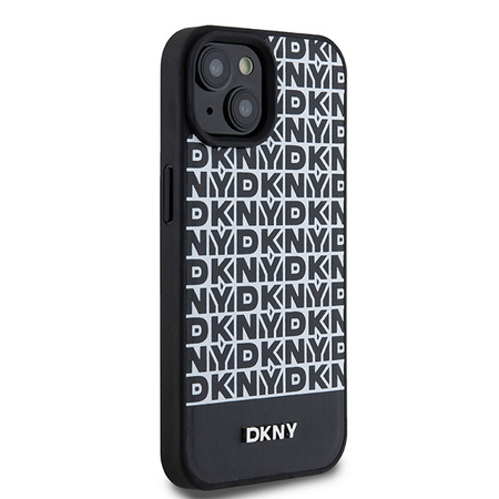 DKNY DKHMP15SPSOSPK iPhone 15 / 14 / 13 6.1" czarny/black hardcase Leather Printed Pattern Metal Logo MagSafe