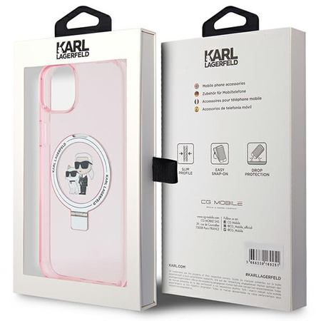 Karl Lagerfeld KLHMP15SHMRSKCP iPhone 15 6.1&quot; pink/pink hardcase Ring Stand Karl&amp;Choupette MagSafe