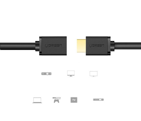 Ugreen kabel przewód adapter przejściówka przedłużacz HDMI (żeński) - HDMI (męski) 4K 10,2 Gbps 340 Mhz audio ethernet 1 m czarny (HD107 10141)