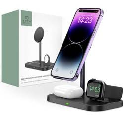 Magnetyczna Ładowarka Bezprzewodowa 3w1 15W dla Smartfonów z MagSafe, AirPods, Apple Watch Tech-Protect QI15W A22 czarna