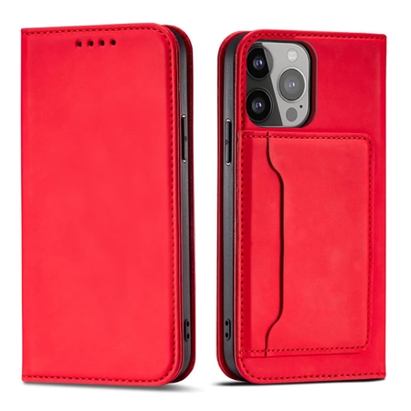 Magnet Card Case Hülle für iPhone 14 Pro Flip Cover Wallet Stand rot