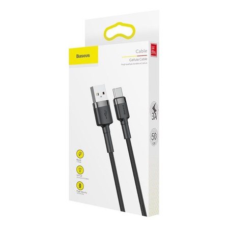 Baseus Kabel USB TYP C USB-C 2A 3M Nylonowy wytrzymały Cafule szary+czarny CATKLF-UG1