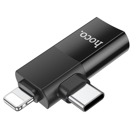 HOCO adapter OTG Typ C (męski) / Lightning (męski) do USB A (żeński) 2w1 UA17 czarny