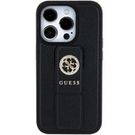 Guess Grip Stand 4G Saffiano Strass Hülle für iPhone 15 – Schwarz