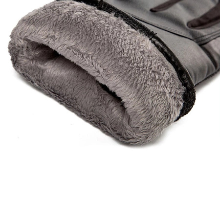 Men's insulated PU leather phone gloves - black