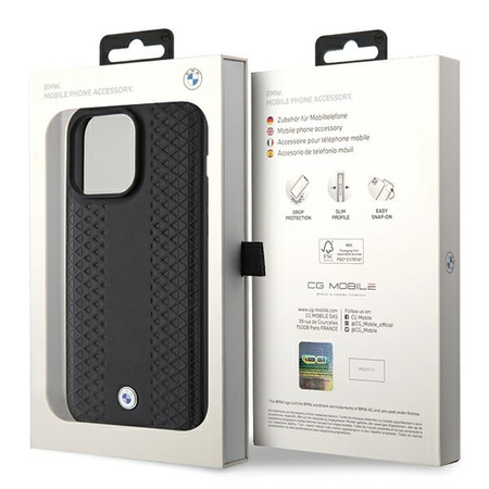 BMW Leather Diamond Pattern case for iPhone 15 Pro Max - black