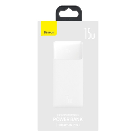 Baseus Bipow Powerbank mit Display 30000mAh 15W weiß (Overseas Edition) + USB-A - Micro USB Kabel 0,25m weiß (PPBD050202)