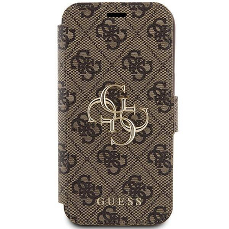 Oryginalne Etui IPHONE 13 / 14 / 15 Guess Book 4G Metal Gold Logo (GUBKP15S4GMGBR) brązowe