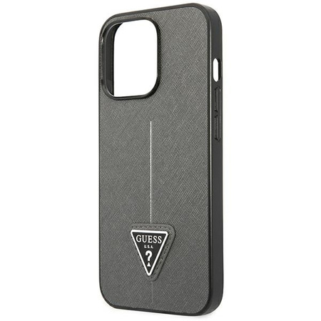 Original Handyhülle IPHONE 14 PRO Guess Hardcase Saffianotriangle Logo (GUHCP14LPSATLG) silber