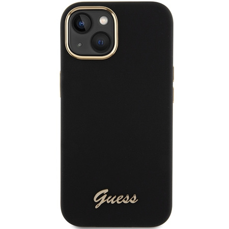 Guess Silicone Script Metal Logo &amp; Frame case for iPhone 15 - black