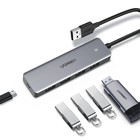 Ugreen USB HUB - 4x USB 3.2 Gen 1 mit Micro USB Stromanschluss grau (CM219 50985)