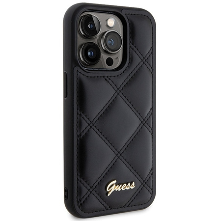 Guess nakładka do iPhone 15 Pro 6,1" GUHCP15LPSQSQSK czarna HC PU Quilted Metal Logo