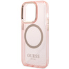 Oryginalne Etui IPHONE 14 PRO MAX Guess Hard Case Gold Outline Translucent MagSafe (GUHMP14XHTCMP) różowe