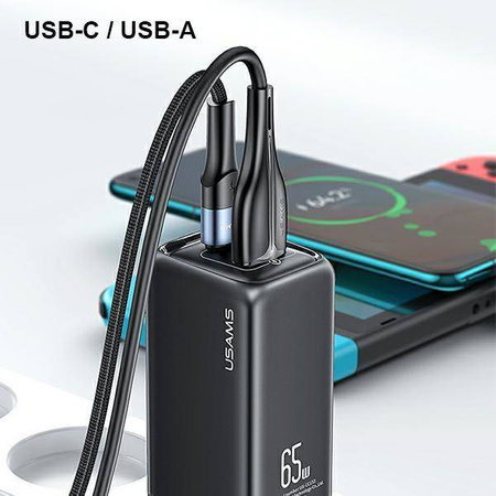 USAMS Ład. siec. 1xUSB-C+1xUSB T47 65W PD Fast Charging Super Si czarny/black CC153TC01  (US-CC153)