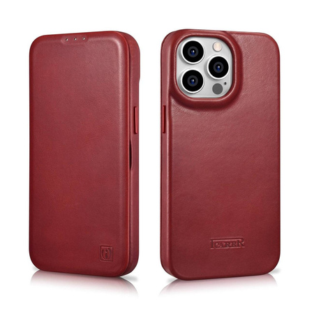 iCarer CE Oil Wax Premium Leather Folio Case Leather Case for iPhone 14 Pro Flip Magnetic MagSafe Red (AKI14220706-RD)