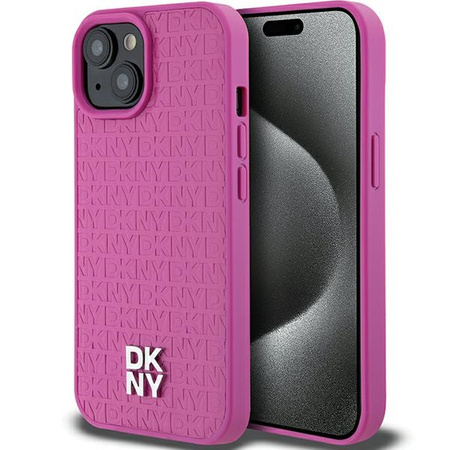 DKNY DKHMP15SPSHRPSP iPhone 15 / 14 / 13 6.1" różowy/pink hardcase Leather Pattern Metal Logo MagSafe