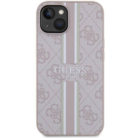 Oryginalne Etui IPHONE 13 / 14 / 15 Guess Hardcase 4G Printed Stripes MagSafe (GUHMP15SP4RPSP) różowe