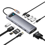 HUB 11in1 Baseus Metal Gleam Series USB-C zu USB-C PD / 3x USB-A 3.0 / USB-A 2.0 / HDMI / VGA / AUX / RJ-45 / SD TF - Grau