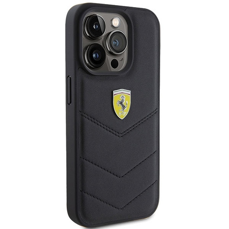 Ferrari Quilted Metal Logo-Hülle für iPhone 15 Pro – Schwarz