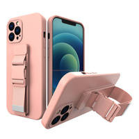 Rope case gel TPU airbag case cover with lanyard for iPhone 12 Pro Max pink