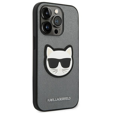 Karl Lagerfeld Saffiano Choupette Head Patch Case – Etui iPhone 14 Pro Max (srebrny)